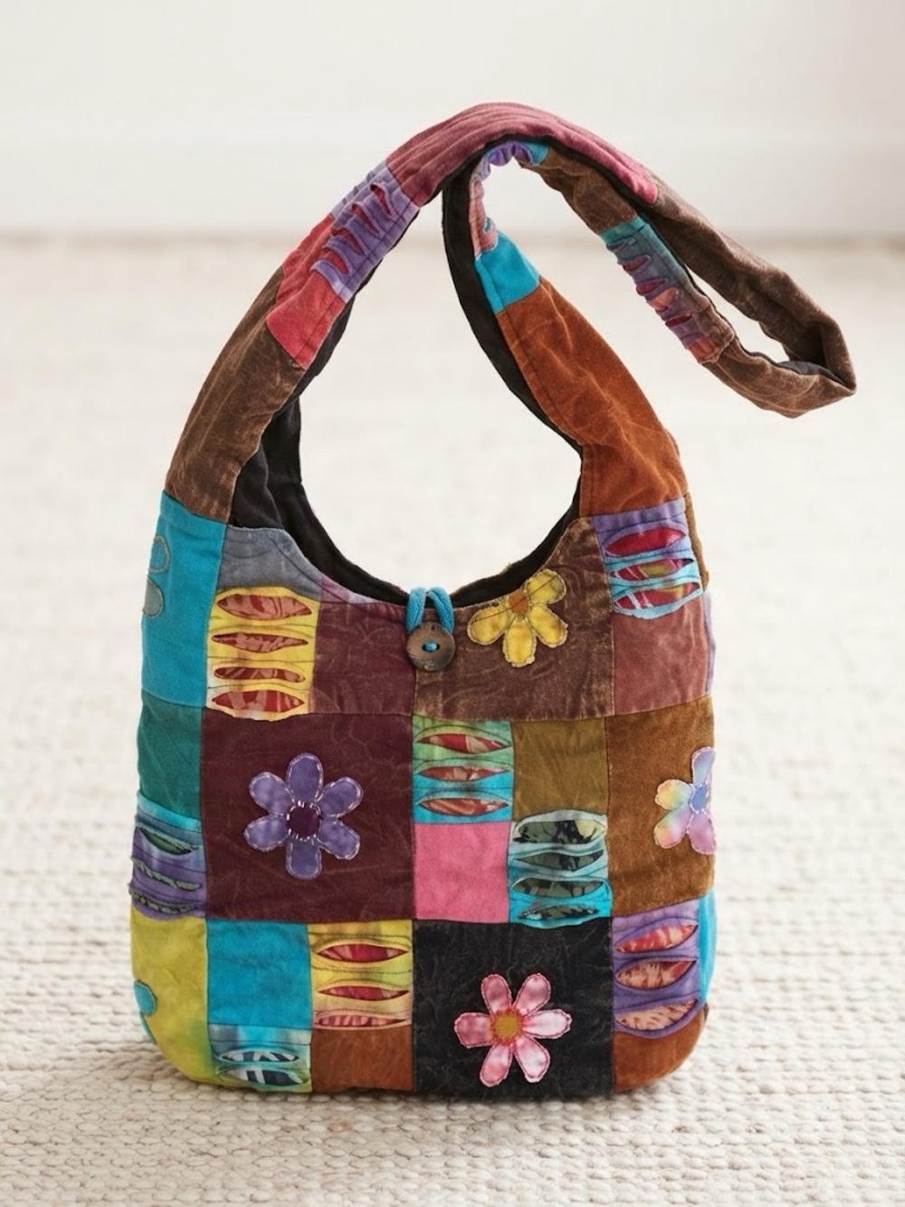Boho Patchwork appliqué Floral crossbody hobo slouch Bag
